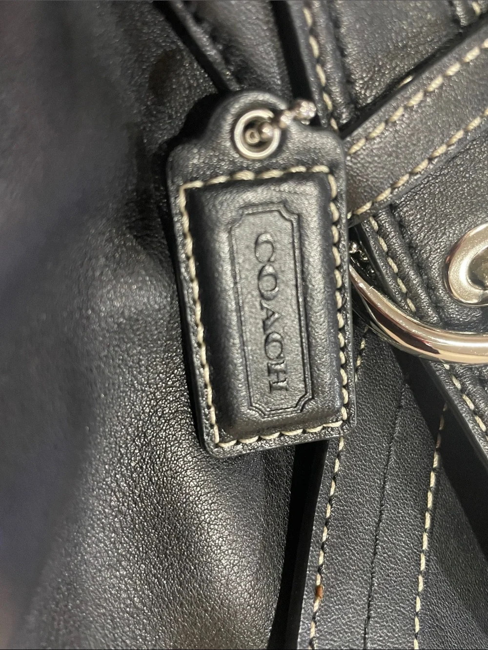 Coach Black Leather Shoulder Bag with Contrast Stitching